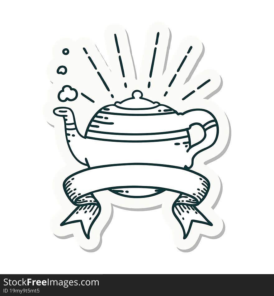 sticker of tattoo style steaming teapot