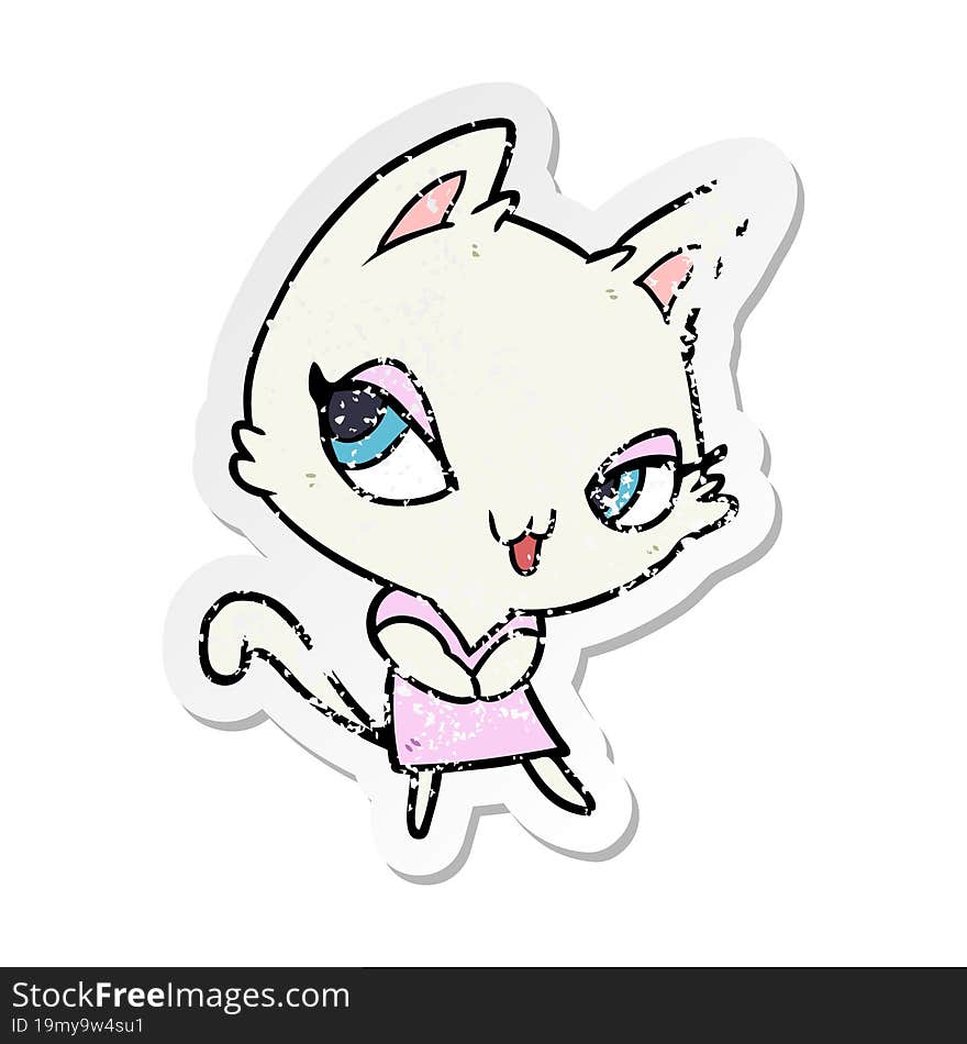 distressed sticker of a cartoon female cat