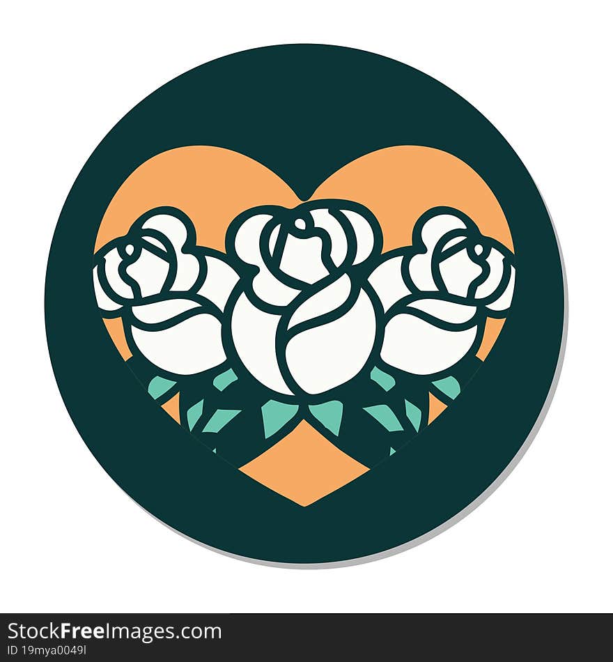 sticker of tattoo in traditional style of a heart and flowers. sticker of tattoo in traditional style of a heart and flowers