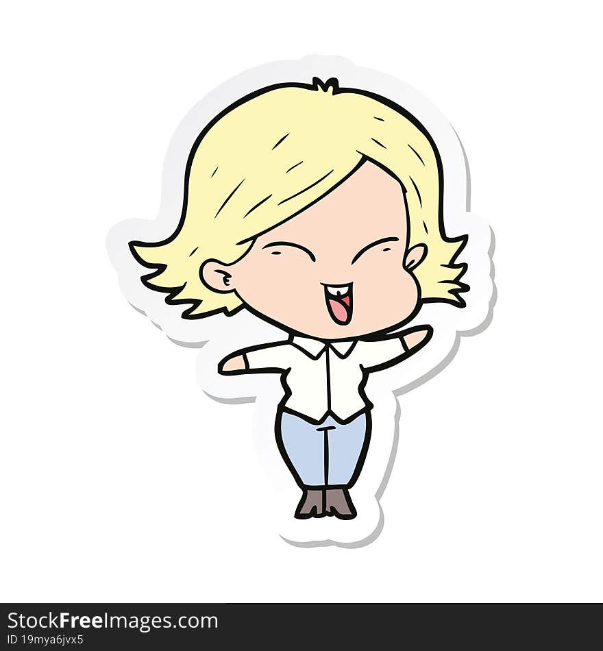 sticker of a happy cartoon girl