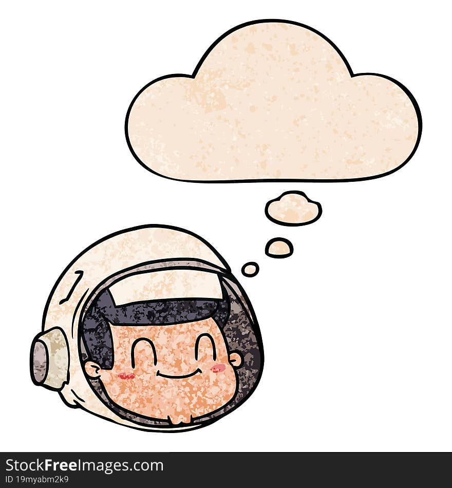 cartoon astronaut face and thought bubble in grunge texture pattern style