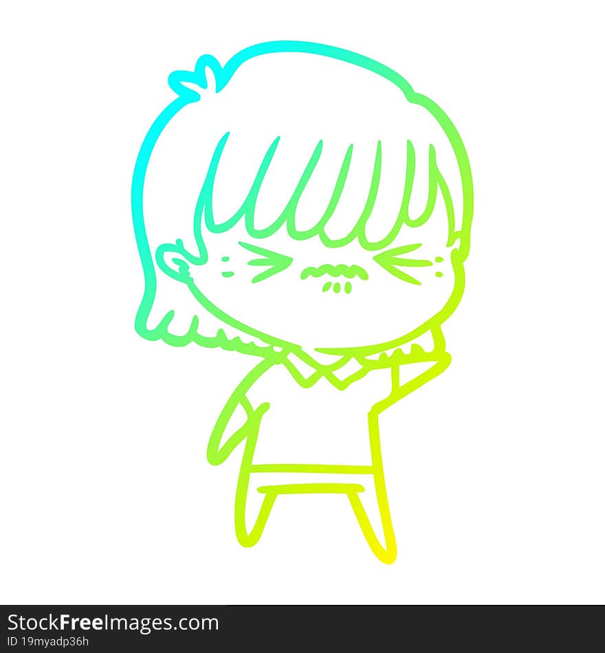 cold gradient line drawing annoyed cartoon girl