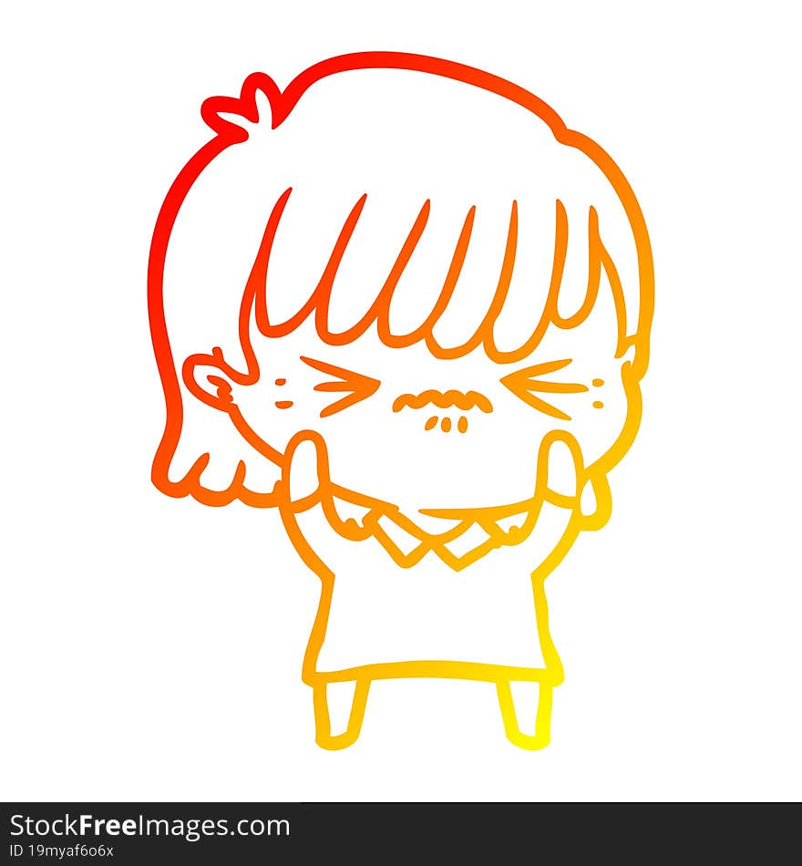 warm gradient line drawing annoyed cartoon girl