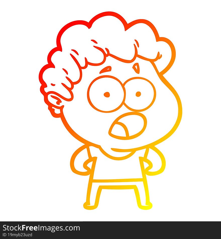 Warm Gradient Line Drawing Cartoon Man Gasping In Surprise