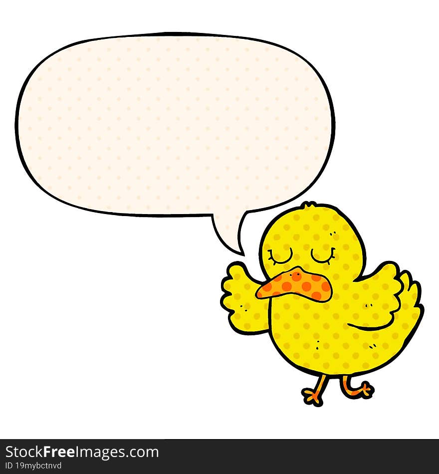 Cartoon Duck And Speech Bubble In Comic Book Style