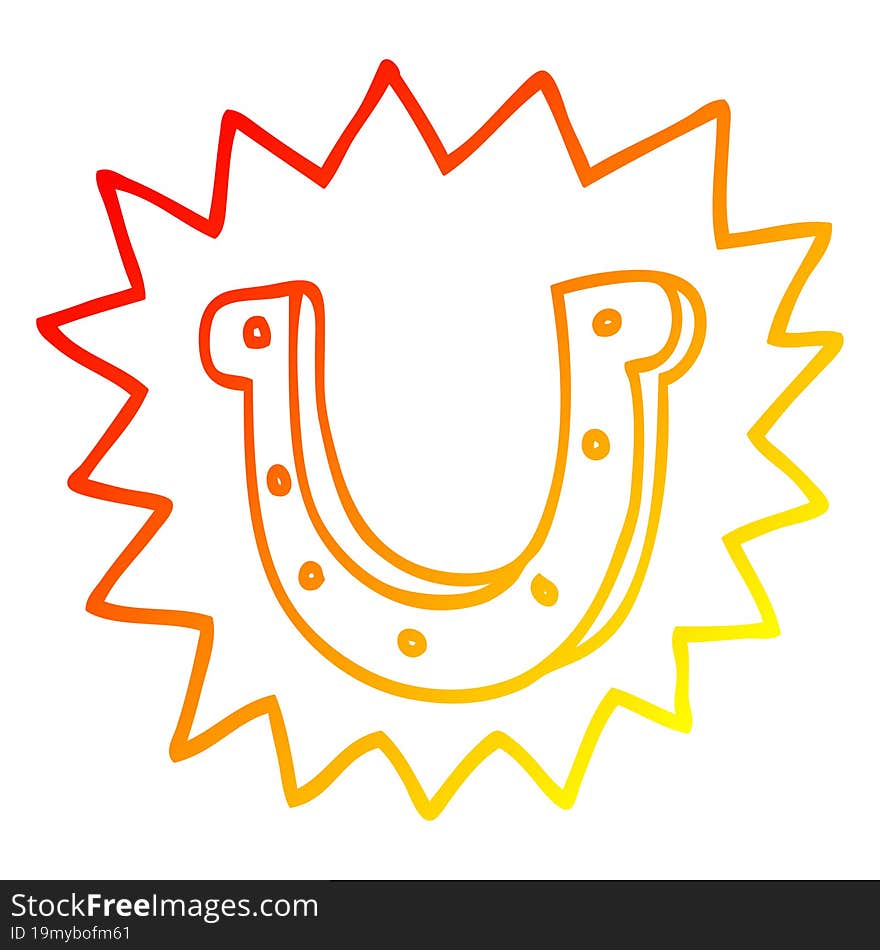 warm gradient line drawing of a cartoon lucky horseshoe