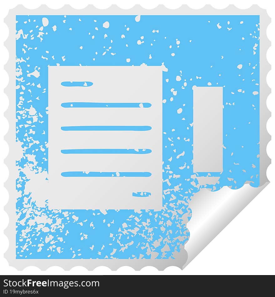 distressed square peeling sticker symbol pencil and paper