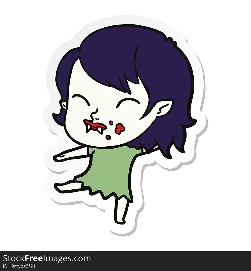 sticker of a cartoon vampire girl with blood on cheek