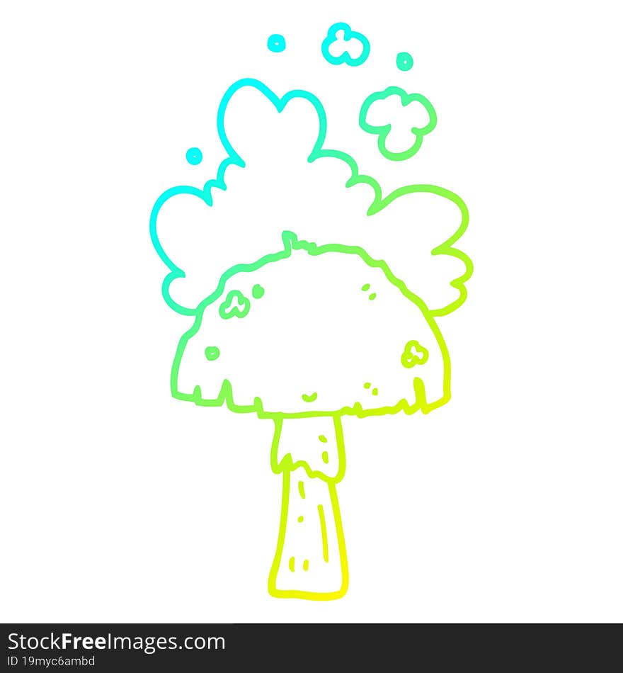 cold gradient line drawing cartoon mushroom with spore cloud