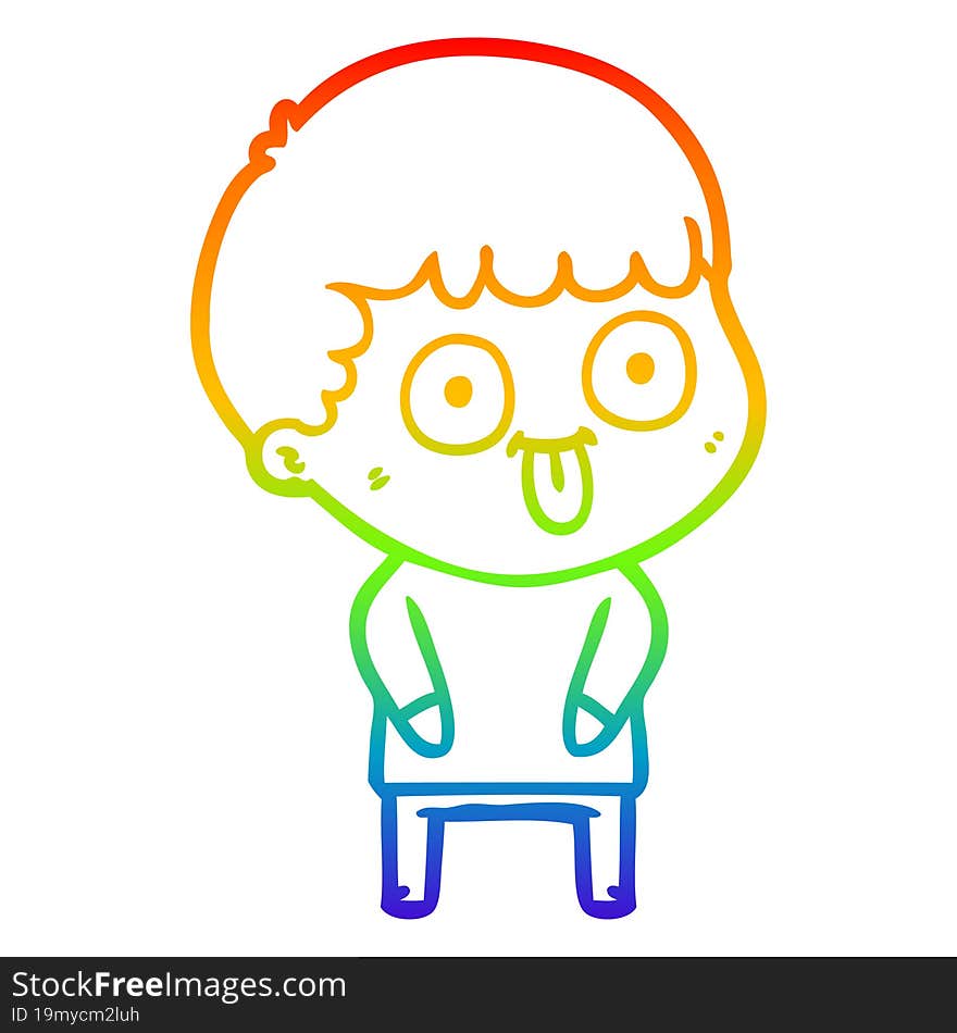 rainbow gradient line drawing of a cartoon dumb kid