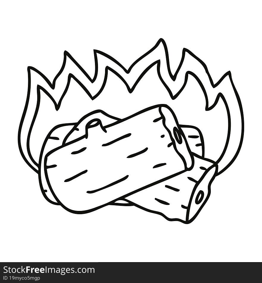 quirky line drawing cartoon burning log