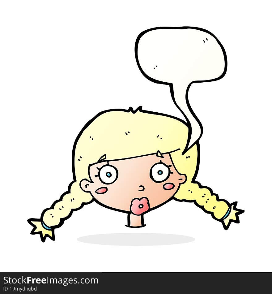 Cartoon Confused Female Face With Speech Bubble