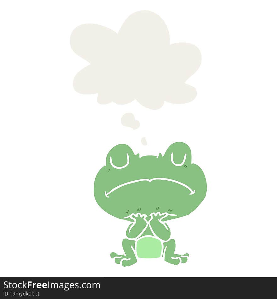 cartoon frog with thought bubble in retro style