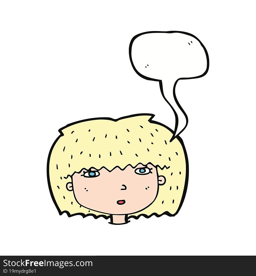 cartoon female face with speech bubble