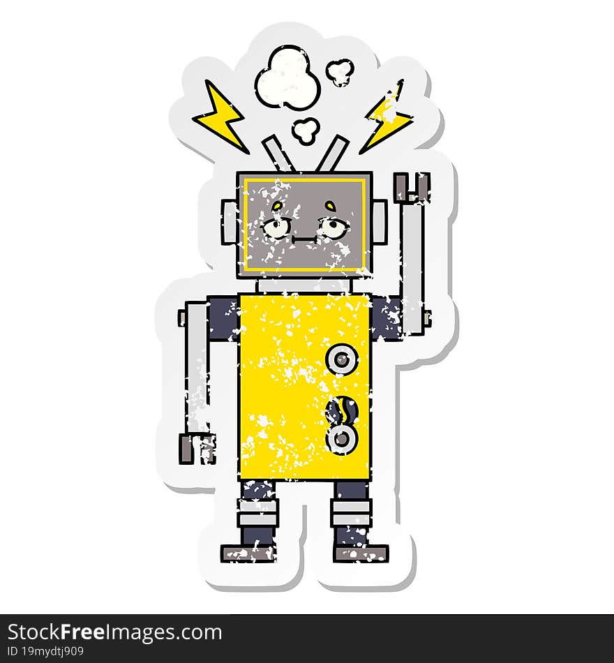 distressed sticker of a cute cartoon robot