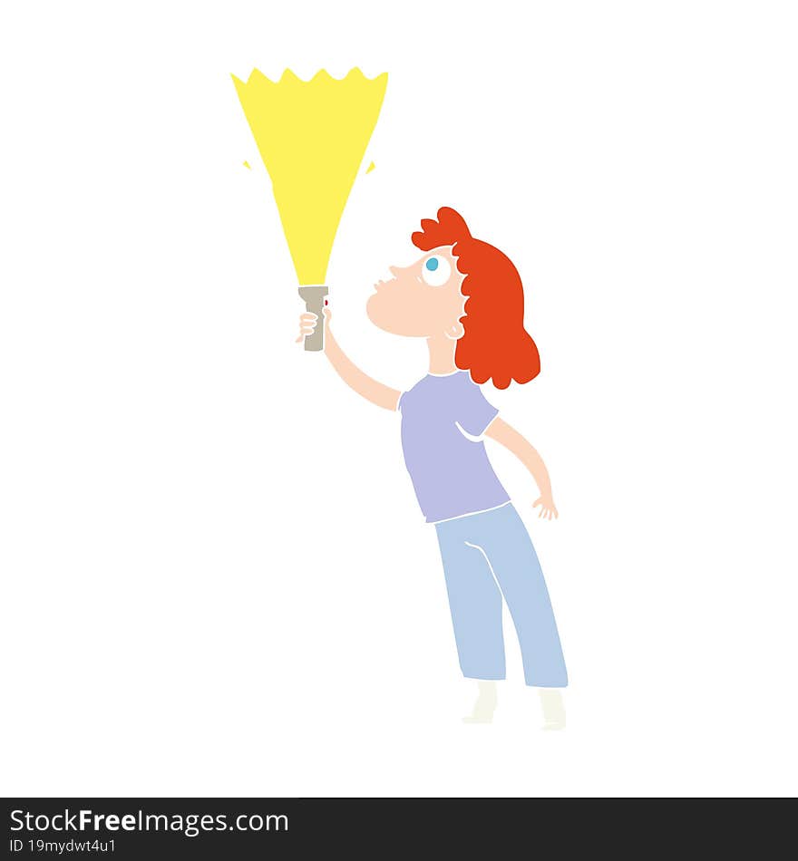 Flat Color Illustration Of A Cartoon Woman Searching With Torch