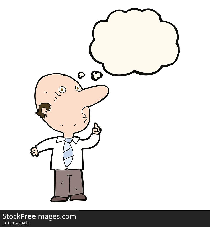 cartoon bald man asking question with thought bubble