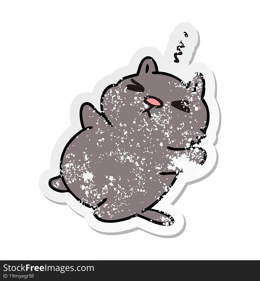 distressed sticker of a quirky hand drawn cartoon cat