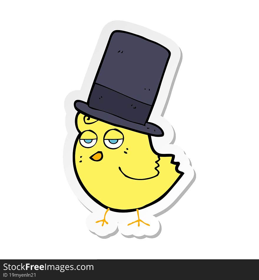 Sticker Of A Cartoon Bird In Top Hat