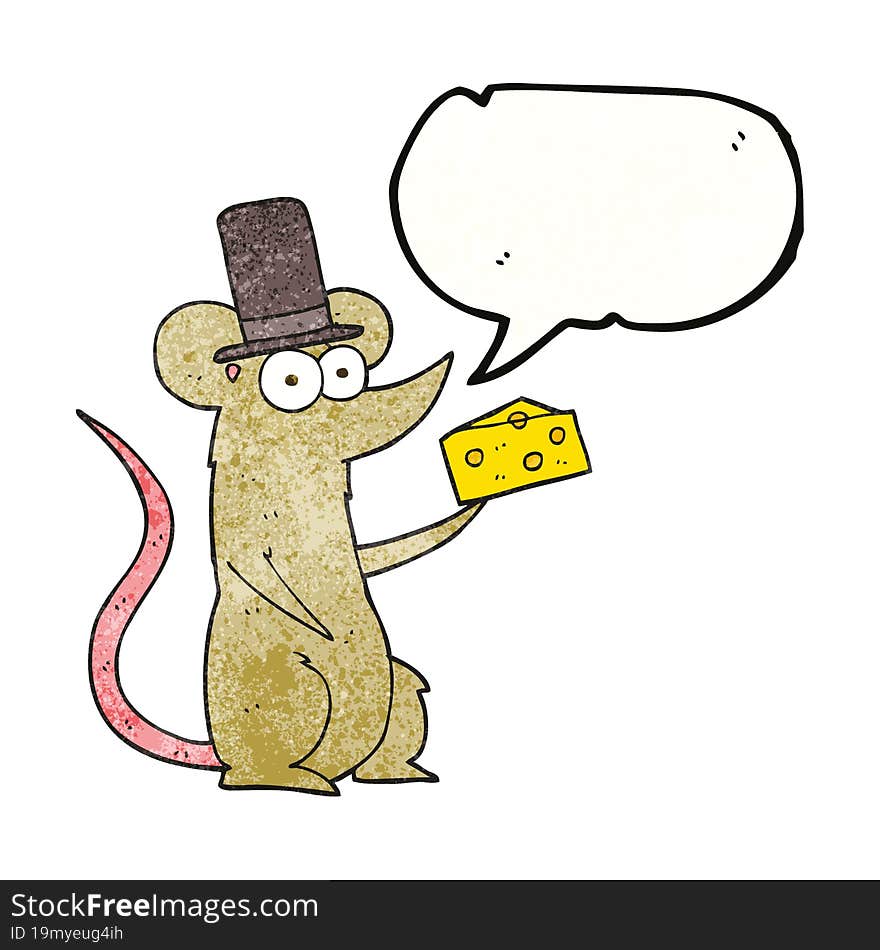 Speech Bubble Textured Cartoon Mouse With Cheese