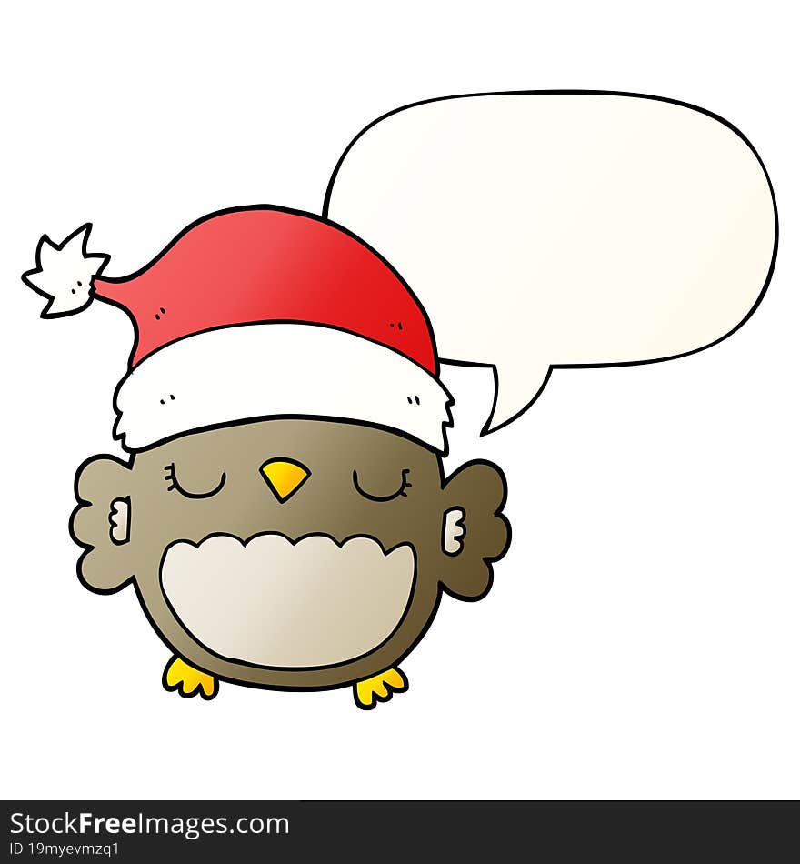 cute christmas owl and speech bubble in smooth gradient style