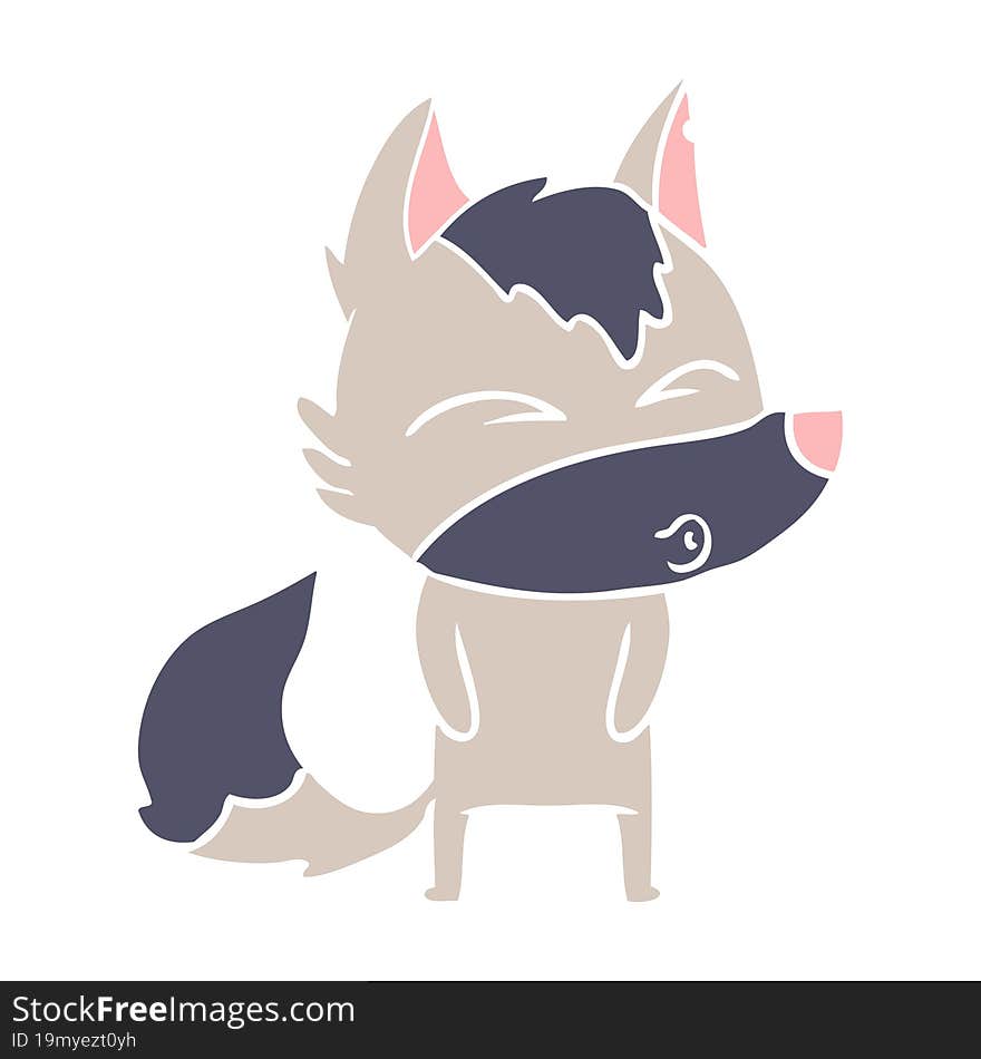 flat color style cartoon wolf pouting