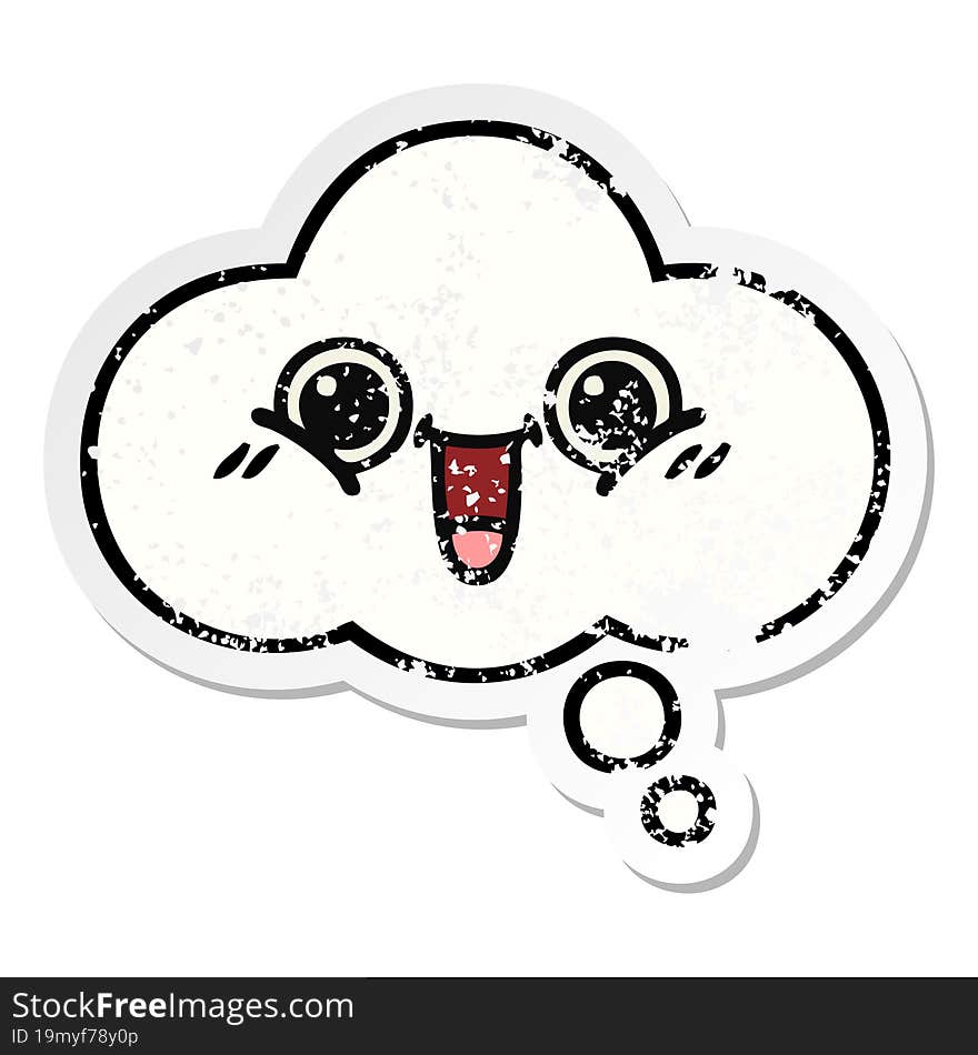 distressed sticker of a cute cartoon thought bubble