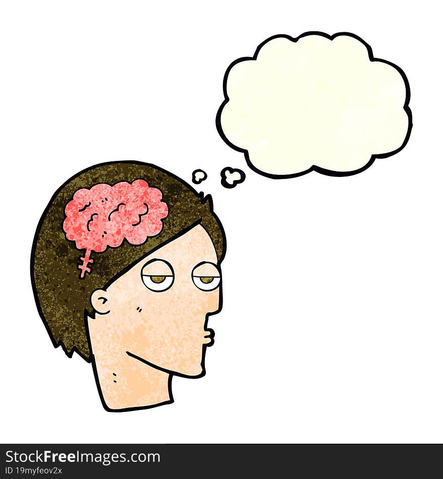 cartoon head with brain symbol with thought bubble