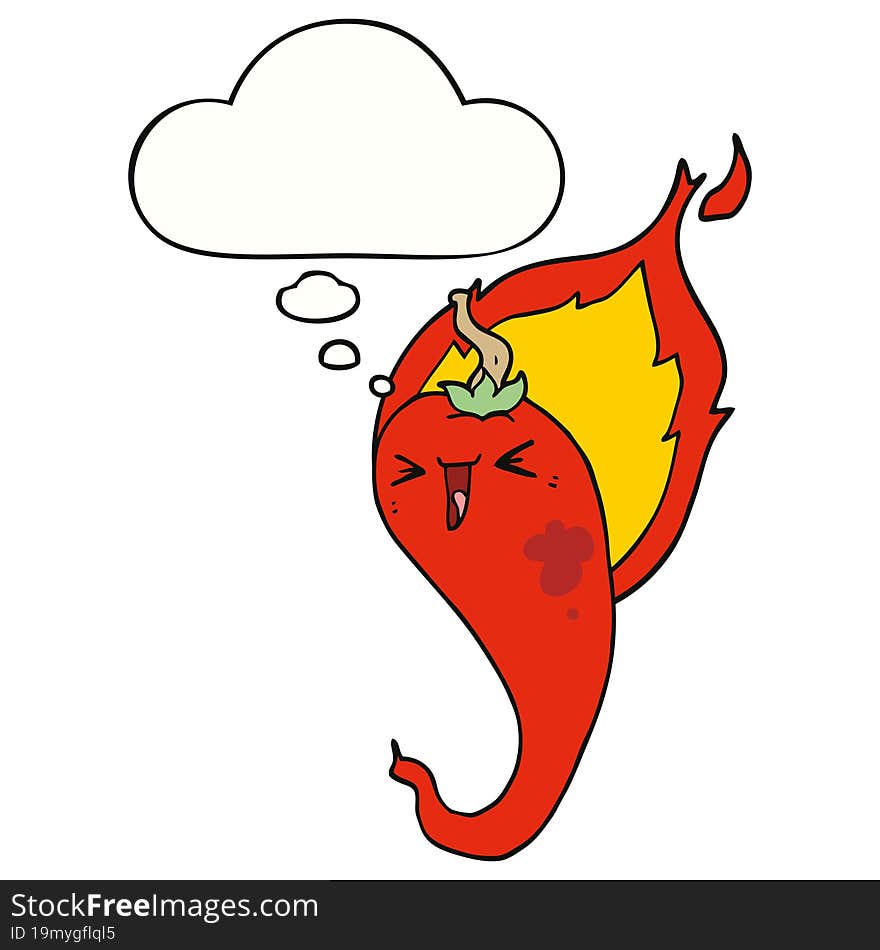 cartoon flaming hot chili pepper and thought bubble