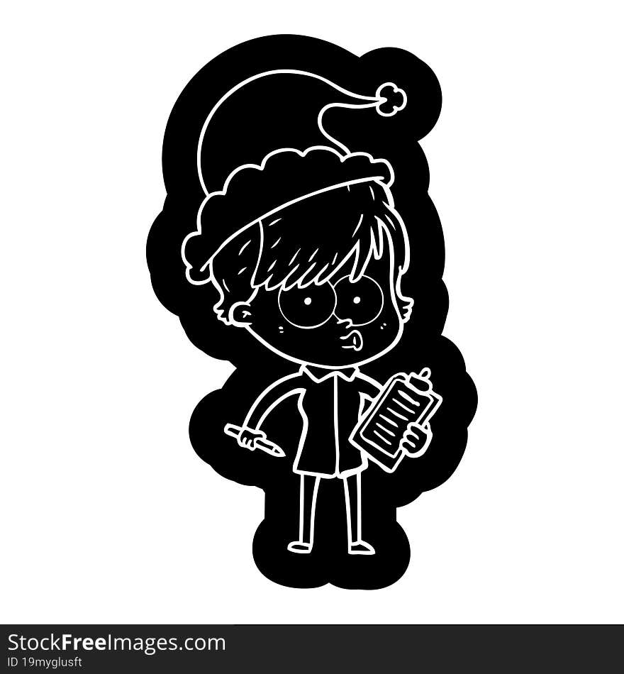 quirky cartoon icon of a woman wearing santa hat