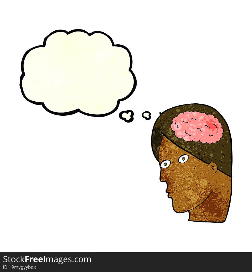 Cartoon Head With Brain Symbol With Thought Bubble