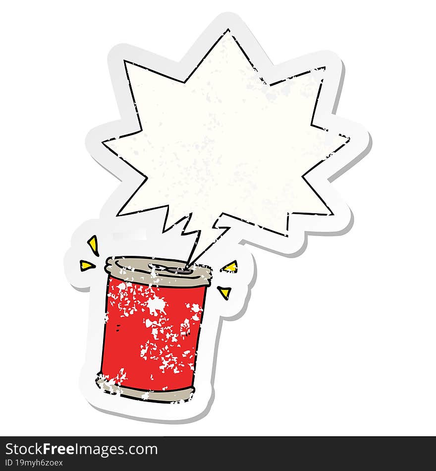 cartoon soda can and speech bubble distressed sticker