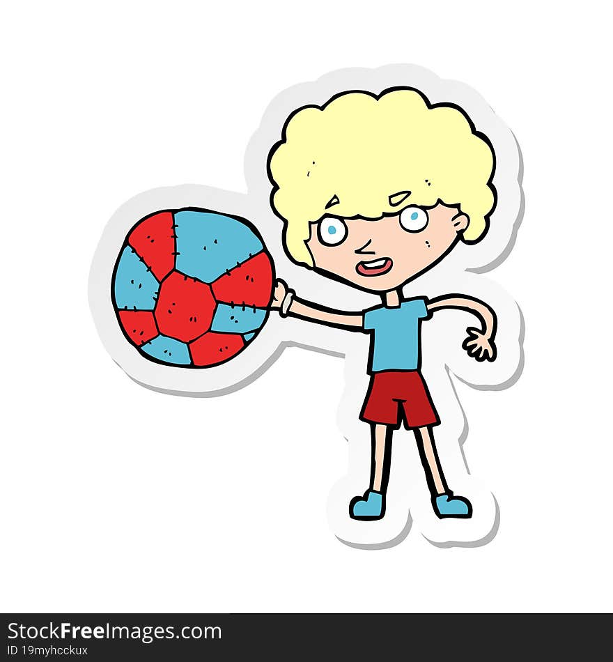 Sticker Of A Cartoon Boy And Ball