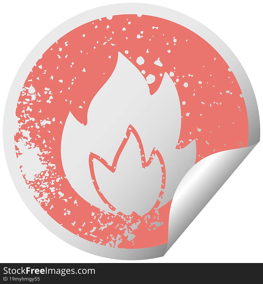 distressed circular peeling sticker symbol fire