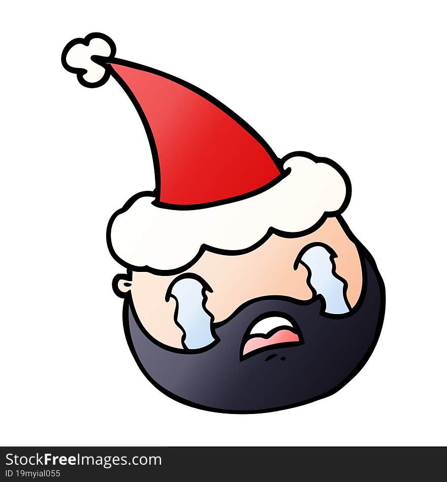 gradient cartoon of a male face with beard wearing santa hat