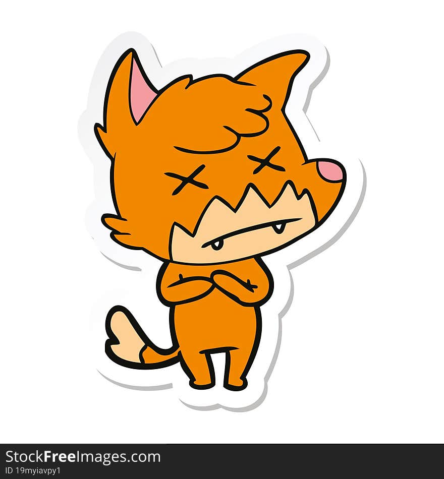 sticker of a cartoon cross eyed fox