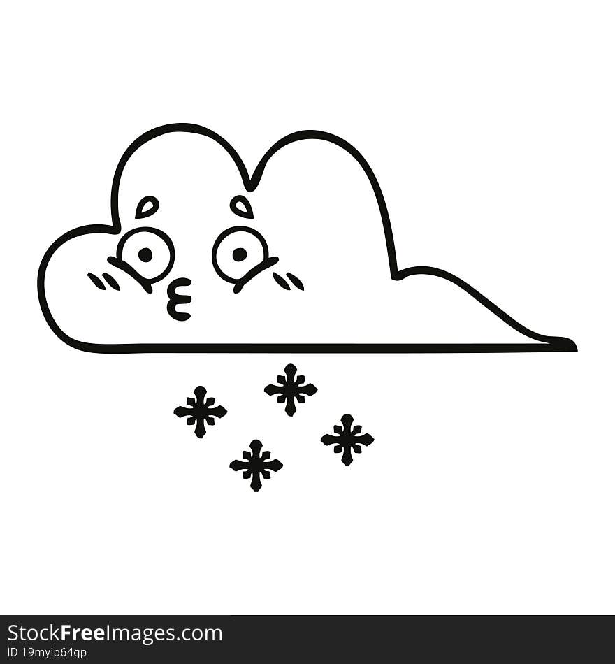 line drawing cartoon of a storm snow cloud