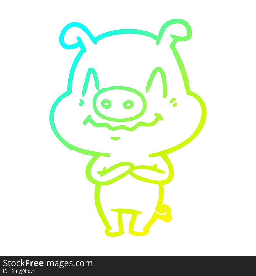 cold gradient line drawing nervous cartoon pig