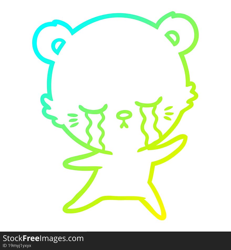 cold gradient line drawing of a crying cartoon bear