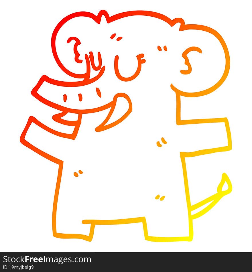 warm gradient line drawing cartoon standing elephant