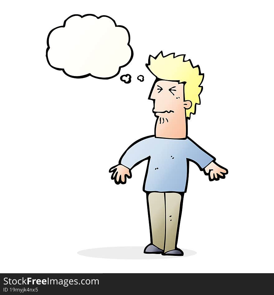 cartoon stressed man with thought bubble