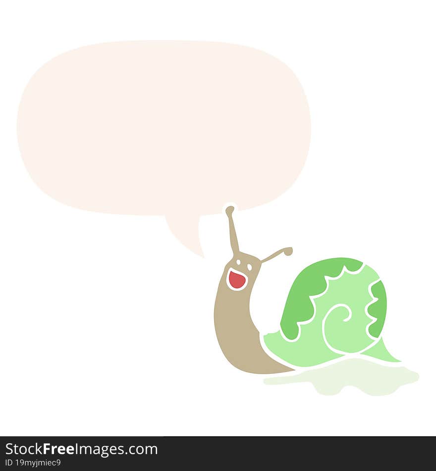 cute cartoon snail with speech bubble in retro style