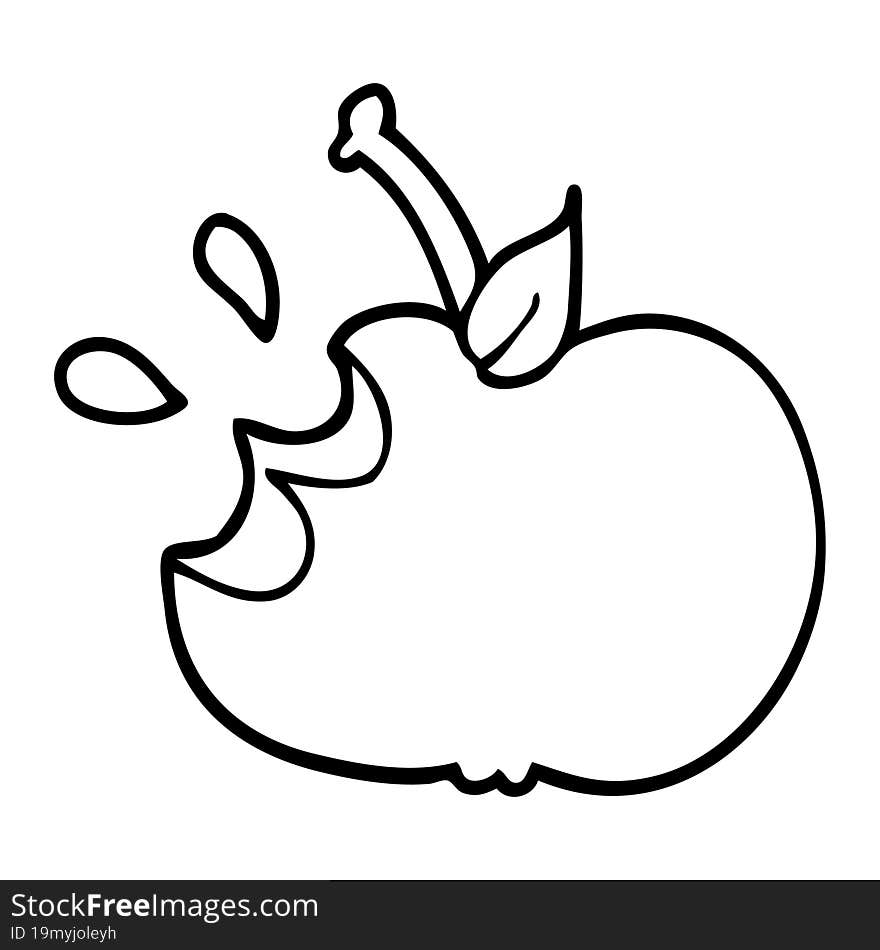 line drawing cartoon juicy bitten apple