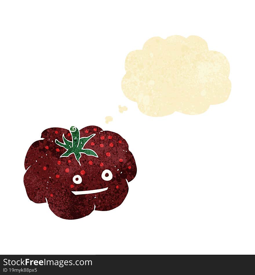 cartoon happy tomato with thought bubble