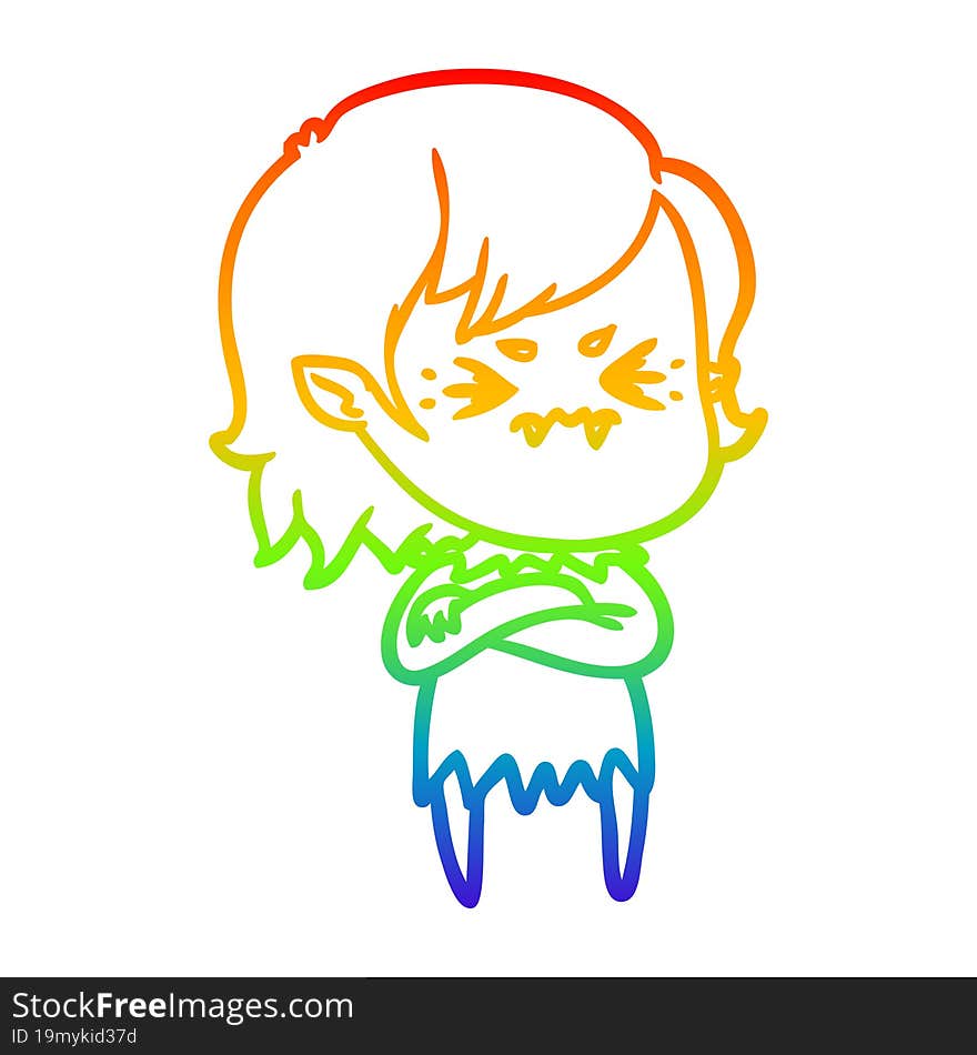 rainbow gradient line drawing annoyed cartoon vampire girl