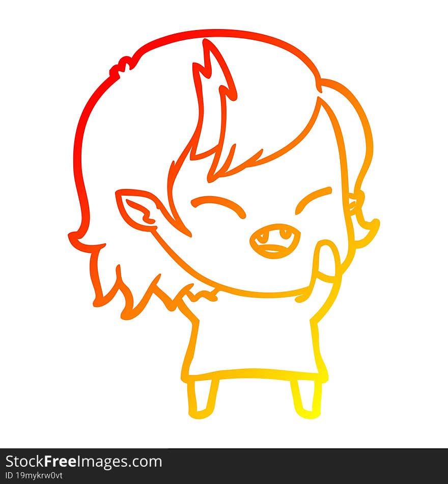 warm gradient line drawing cartoon laughing vampire girl