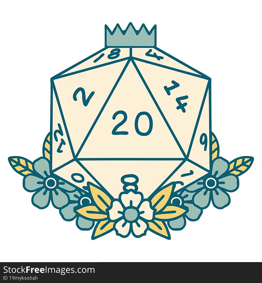 tattoo style icon of a d20