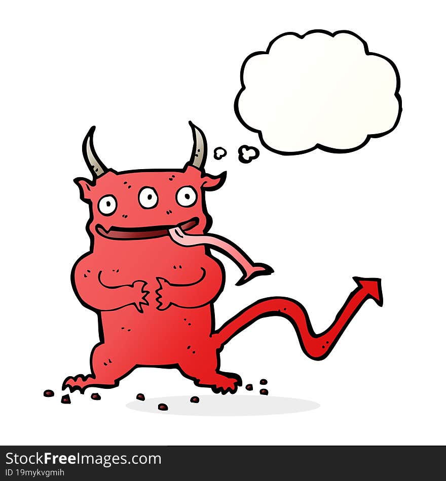 cartoon little demon with thought bubble