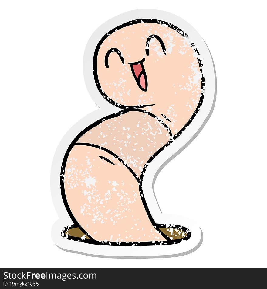 distressed sticker of a cartoon happy worm