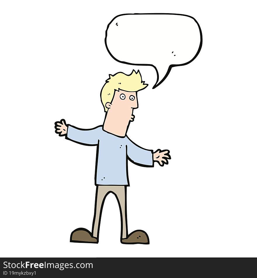 cartoon curious man with speech bubble